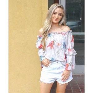 Womens Boutique Tan Striped Floral Top